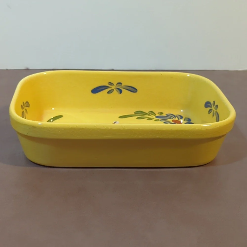 Beck made in France baking dish stork and flower design nice crazing 6” x 9”